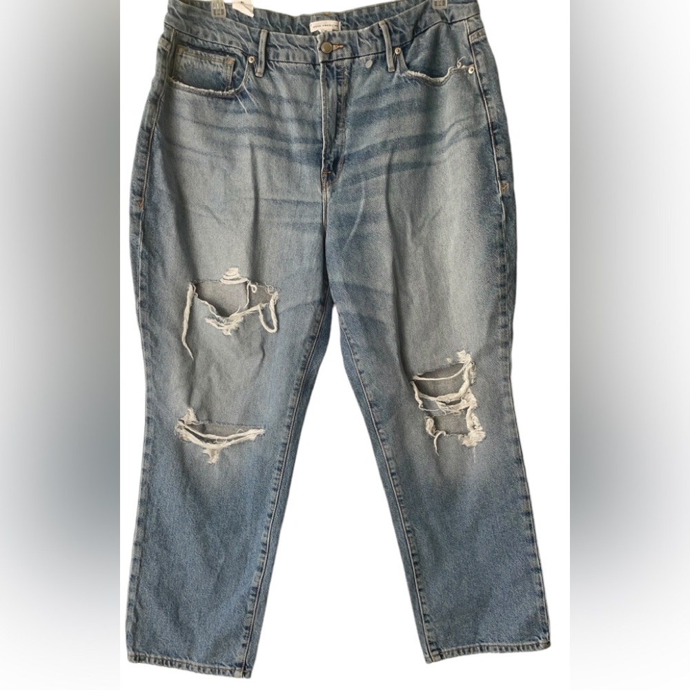 NWT Good American Good Boy Distressed High Rise Jean SN: GB050T Indigo Size 16 - Picture 4 of 17
